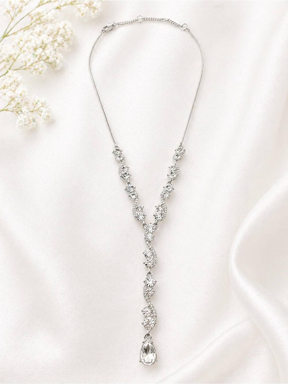 Givenchy Crystal Y-Drop Necklace Silver Tone - Picture 3 of 7